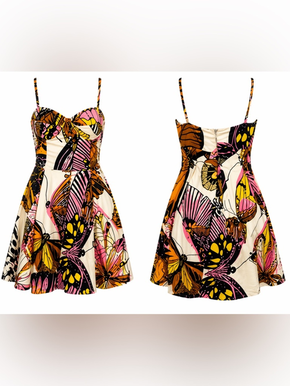 VTG Betsey Johnson Y2K Butterfly Print Mini Dress Empire Waist Sundress Size 0 - Picture 3 of 11